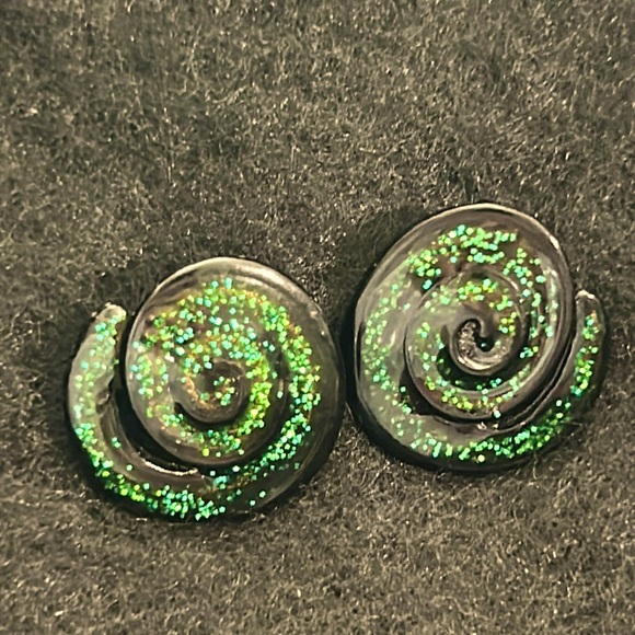 Radical Swirl Glitter Metal Enamel Earrings - Picture 1 of 3